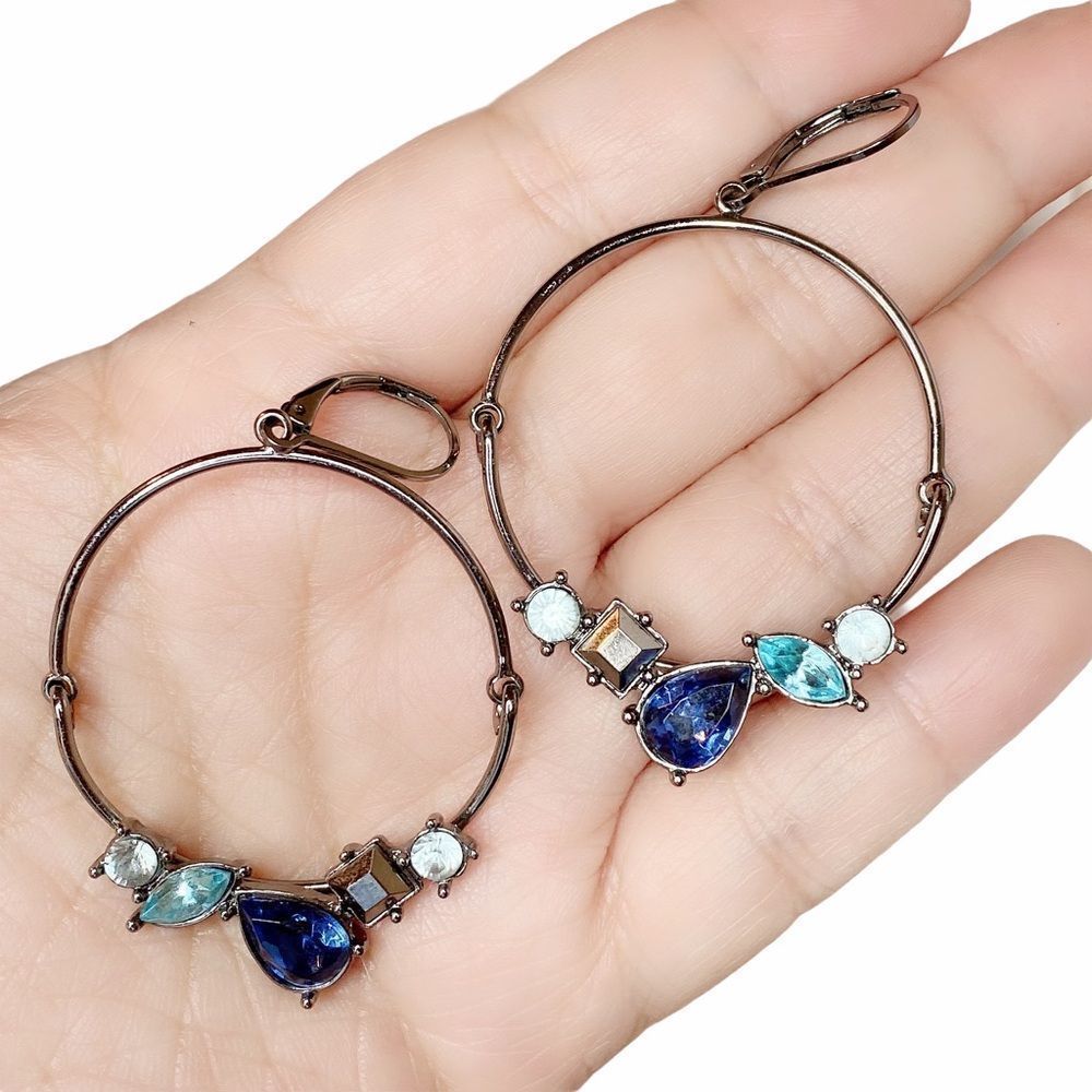 Gray Round Movable Faux Gem Swinging Gunmetal‎ Earrings
